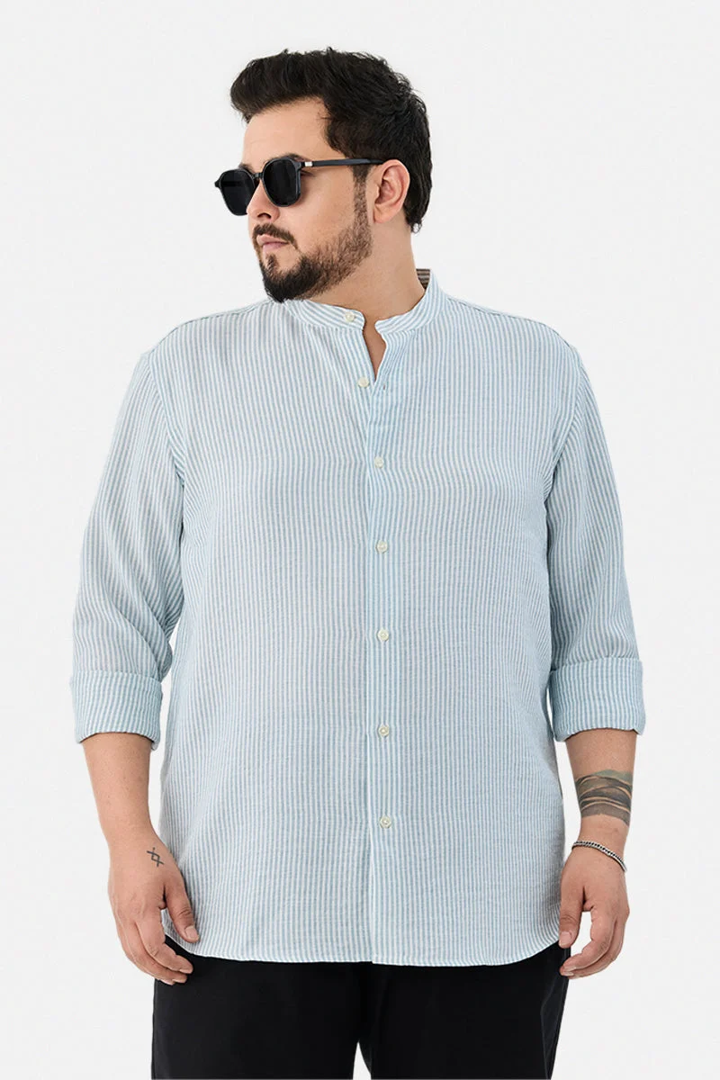 سنيتش Chinese Collar Plus Size Stripes Shirt